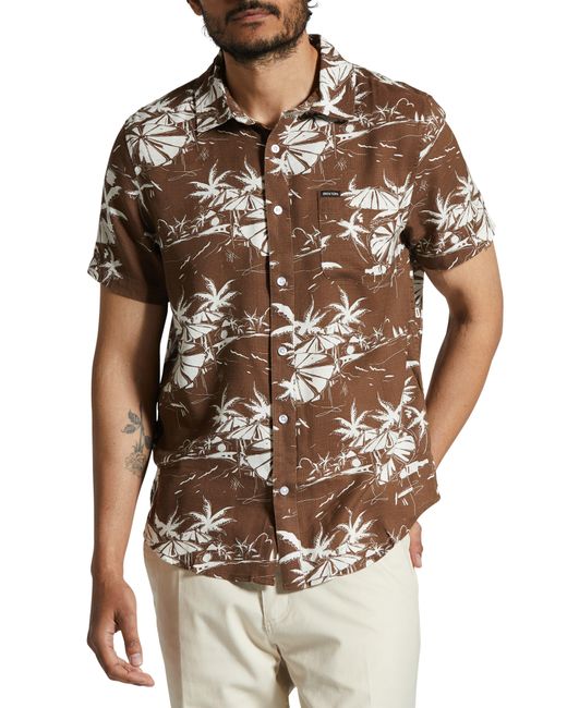 Brixton Gray Charter Classic Fit Tropical Print Short Sleeve Slub Button-up Shirt for men