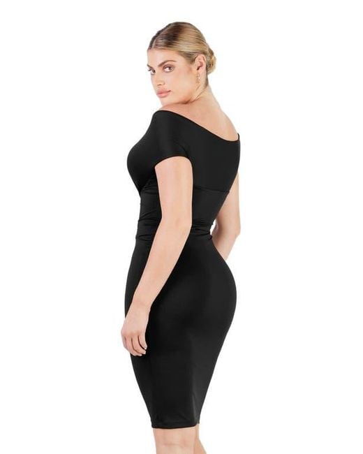 Popilush Shapewear Ruched Off-Shoulder Sculpting Midi Dress in Black | Lyst Popilush Shapewear Ruched Off-Shoulder Sculpting Midi Dress in Black | Lyst