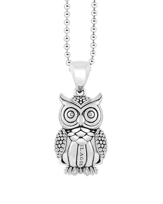 Lagos Metallic Sterling Silver Rare Wonders Owl Pendant Necklace
