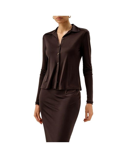 LILYSILK Black Silk Jersey Basic Slim Shirt