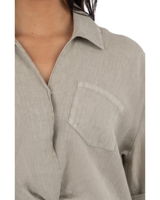 Kut From The Kloth Gray Rebel Knot Front Linen Blend Top