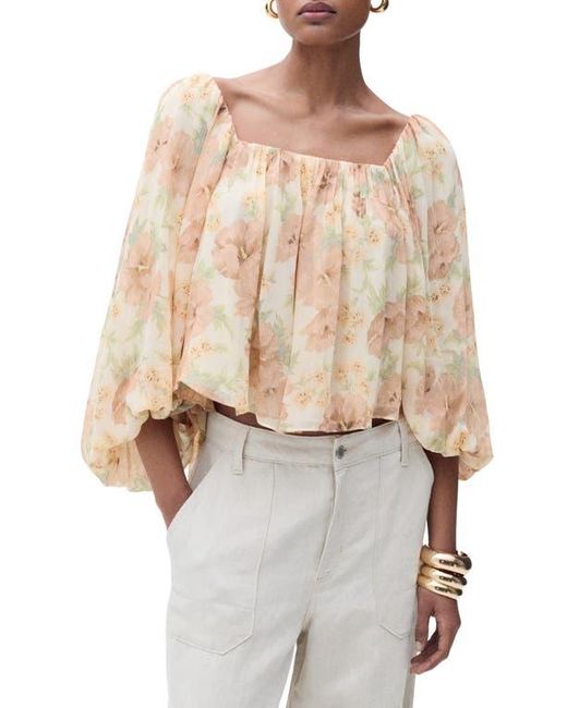 Mango Natural Open Back Puff Sleeve Chiffon Top