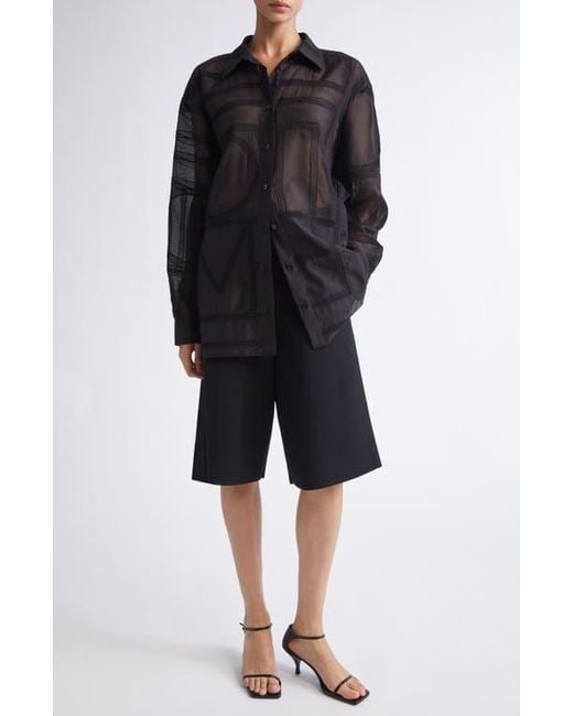 Totême  Black Embroidered Organic Cotton & Silk Monogram Oversize Button-Up Shirt