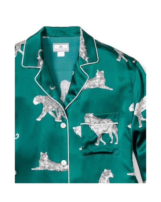 Petite Plume Green Panthre De Nuit Piped Mulberry Silk Pajamas