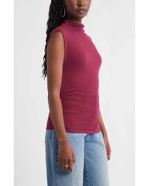 Treasure & Bond Red Crinkle Mock Neck Top
