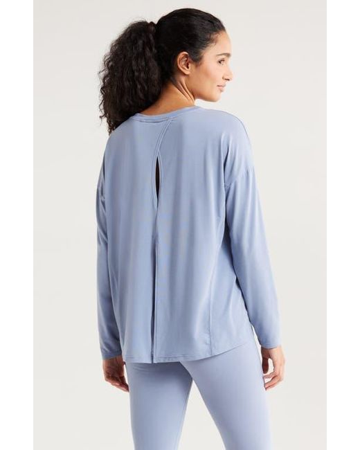 Zella Blue Breathe Long Sleeve Split Back T-Shirt