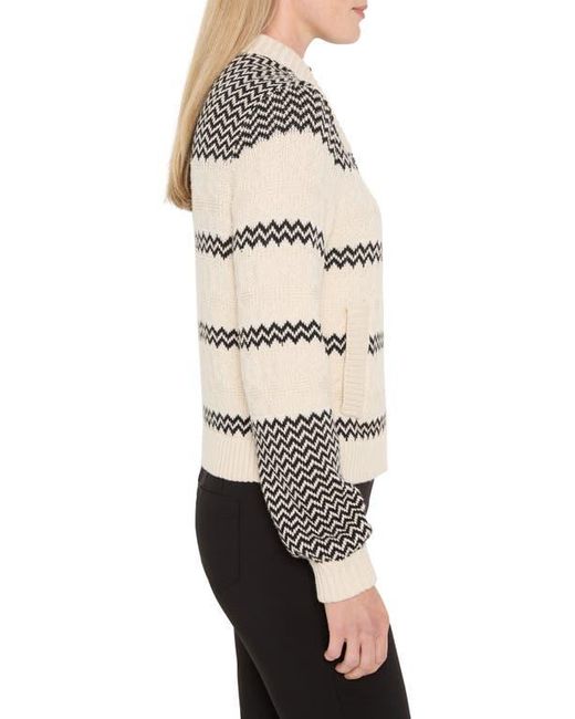 NIC+ZOE Natural Zigzag Knit Bomber Jacket