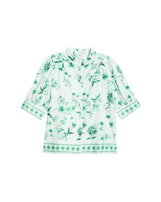 Cece Green Floral Button-Up Top