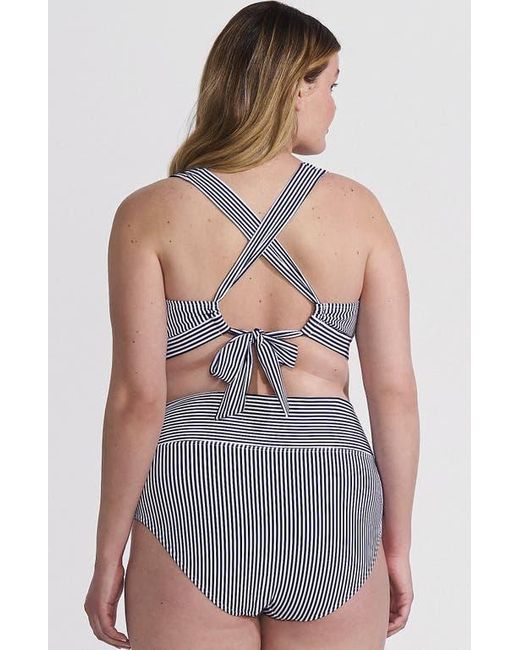 Lands' End Multicolor Chlorine Resistant V-Neck Midkini Swimsuit Top And High Leg High Waisted Bottoms 2 Piece Set