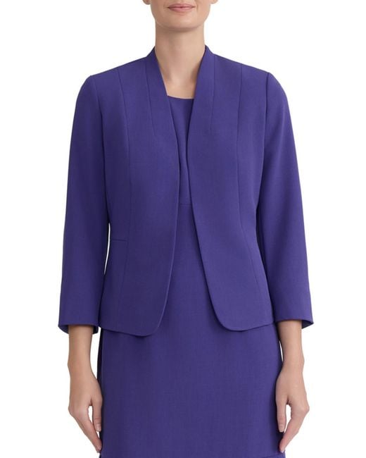 Kasper Blue Seamed Open Front Jacket