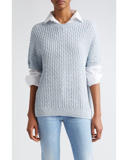 Eleventy Blue Textured Open Stitch Sweater