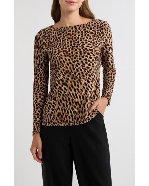 Anne Klein Black Button Cuff Boat Neck Top