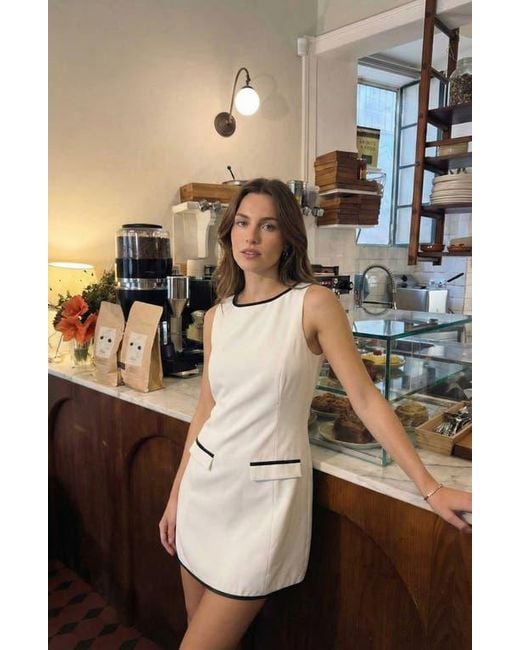 Modenaire Sleeveless A-Line Mini Dress With Contrast Trim And Faux Pockets  in White | Lyst