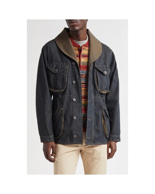 Ralph Lauren Black Shawl Collar Cotton & Linen Blend Denim Jacket for men