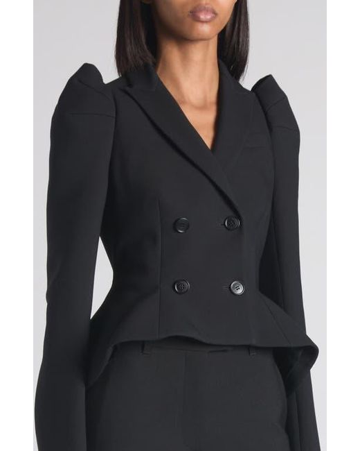Alexander McQueen Black Pleated Puff Shoulder Stretch Wool Crop Jacket