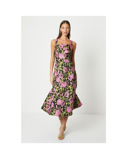 Coast White Wide Strap Jacquard Midi Dress