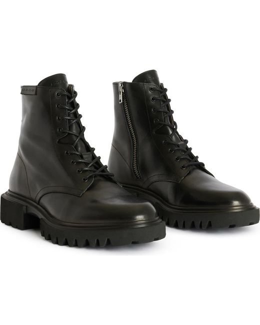 AllSaints Black Vaughan Zip Derby Boot for men