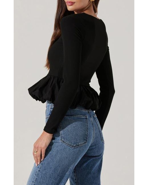 Astr Black Bubble Peplum Top