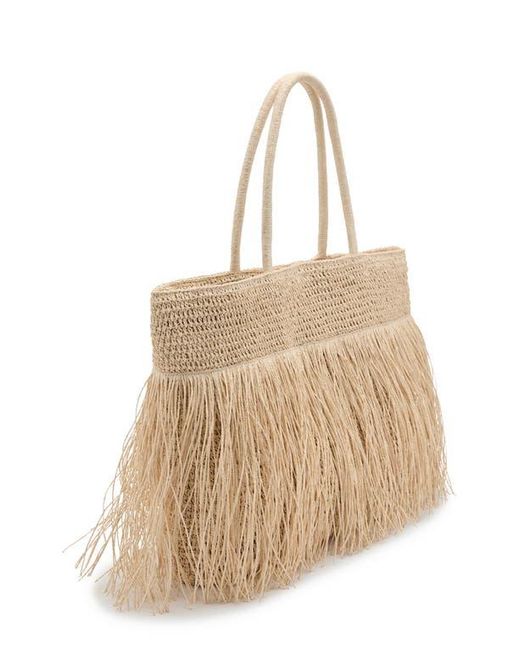 Mango Metallic Natural Fiber Shoulder Bag With Fringe