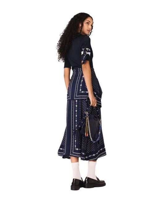 Maje Blue Patterned Mixed-Material Dress