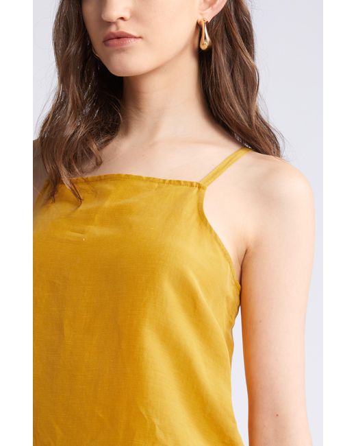 Nordstrom Yellow Square Neck Cupro & Linen Blend Tank Top