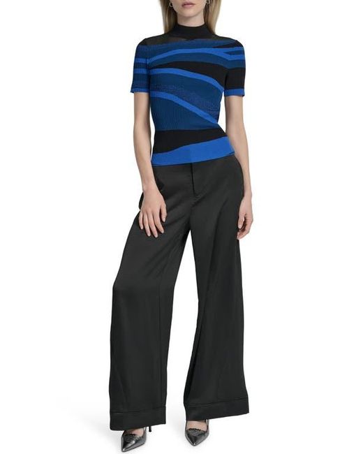 DKNY Blue Colorblock Short Sleeve Sweater