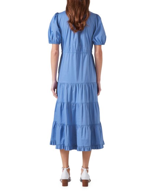 L.K.Bennett Blue Hedy Tiered Cotton Midi Dress
