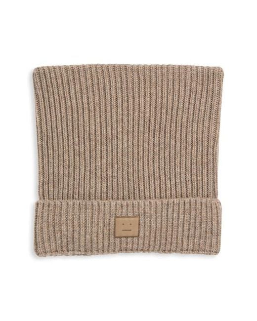 Acne Brown Logo Patch Square Wool & Yak Hair Rib Beanie for men