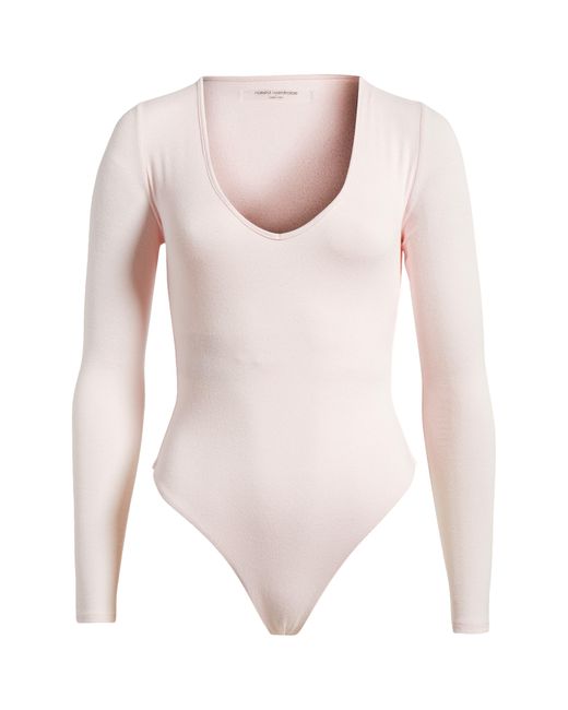 Naked Wardrobe White Long Sleeve Stretch Jersey Bodysuit