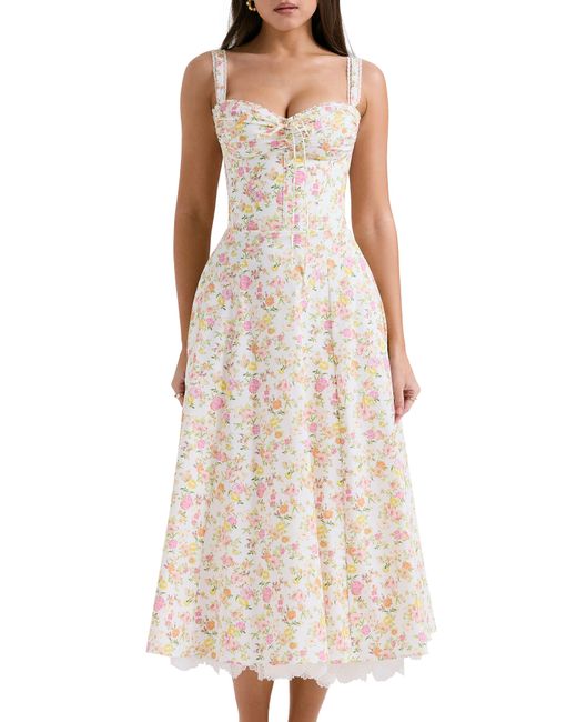 House Of Cb Natural Rosalee Floral Stretch Cotton Petticoat Dress