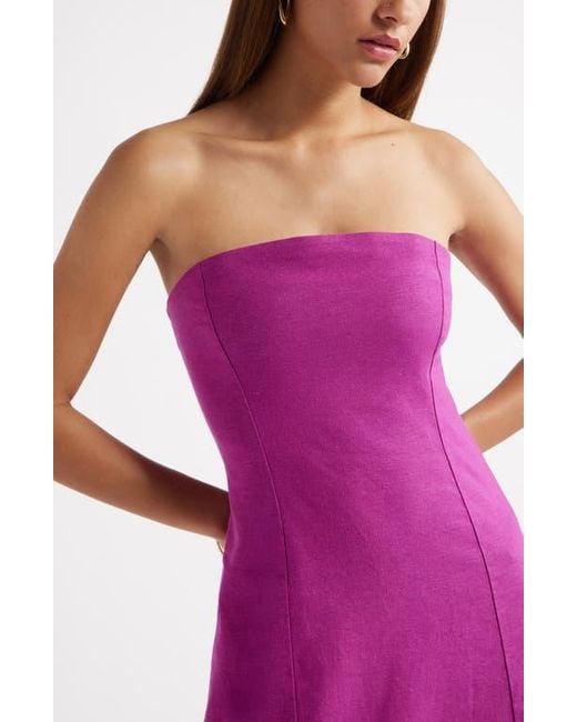 Open Edit Pink Strapless Linen Blend Midi Dress