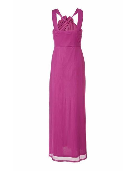 Quiz Purple Halter Mesh Maxi Dress With 3D Flower