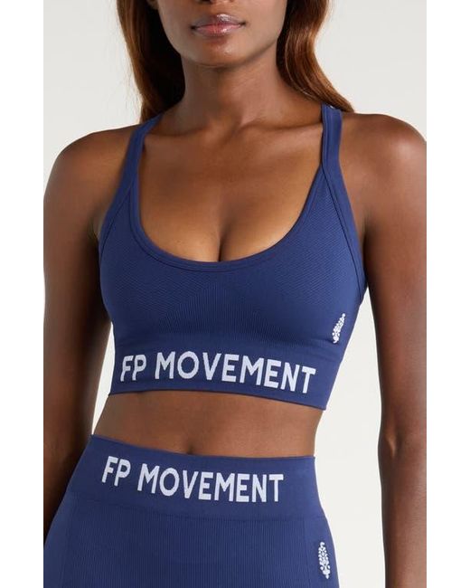 Free People Blue Fp Movement Long Haul Logo Sports Bra