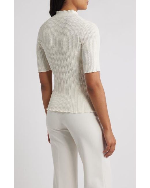Anne Klein White Mock Neck Short Sleeve Cotton Blend Sweater