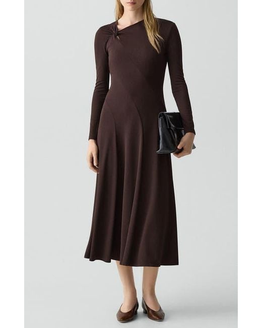 women's london times printed midi a-line dress 3/4 Sleeve Reverse Midi Wrap Dress in Black