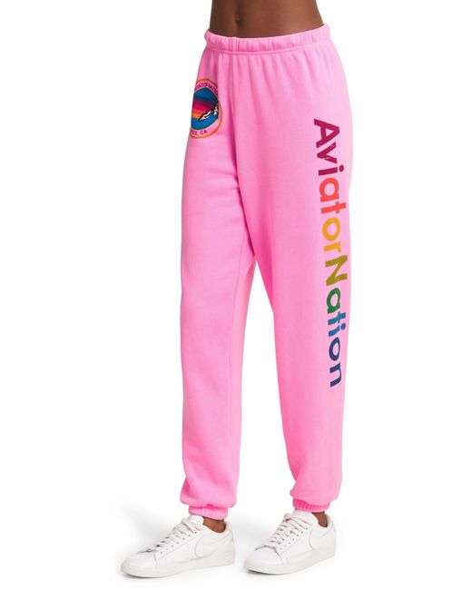 Aviator Nation Pink Rainbow Logo Sweatpants