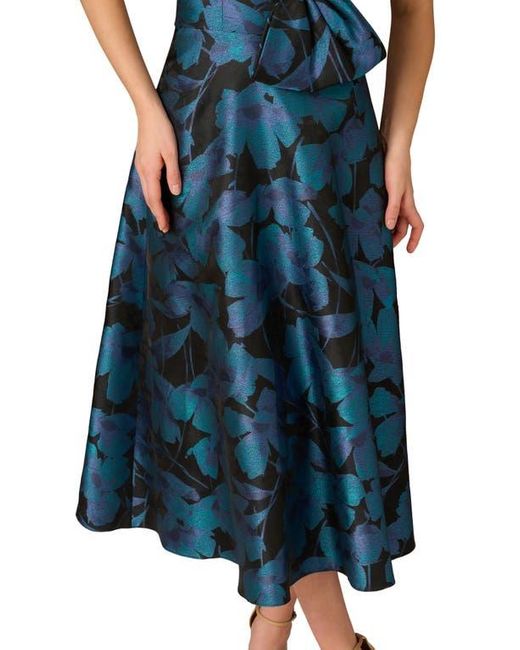 Aidan Mattox by Adrianna Papell Blue Floral Jacquard Strapless Midi Cocktail Dress