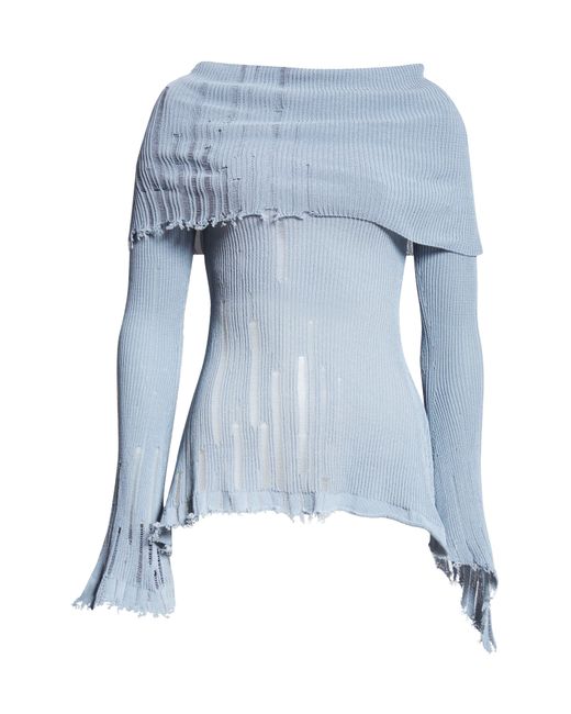 Acne Blue Klass Gummy Distressed Cotton & Nylon Sweater