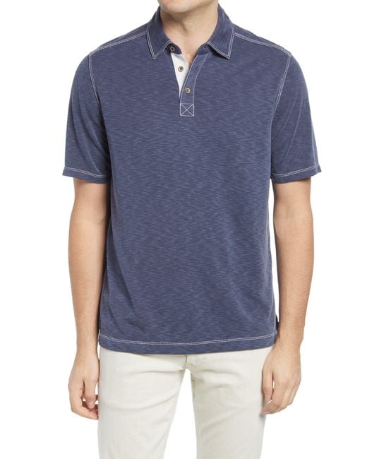 Johnston & Murphy Blue Slub Polo for men
