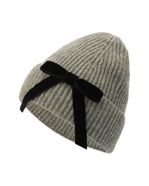 Kate Spade Gray Velvet Bow Rib Beanie