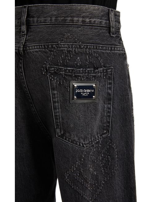 Dolce & Gabbana Black baggy Fit Laser Etched Dg Logo Jeans for men