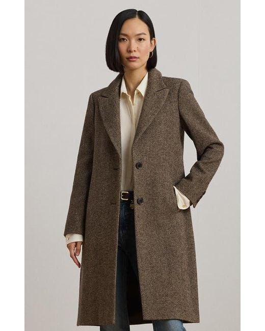 Ralph Lauren Wool Blend Tweed Coat in Black | Lyst