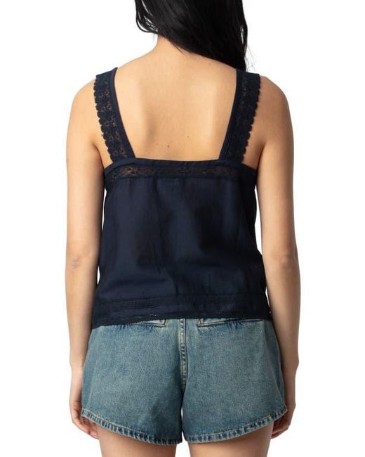 Zadig & Voltaire Blue Celite Tomboy Lace Accent Button-Up Camisole