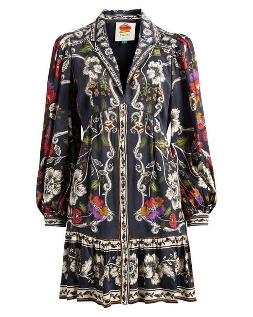 Farm Rio Black Roccoco Floral Minidress