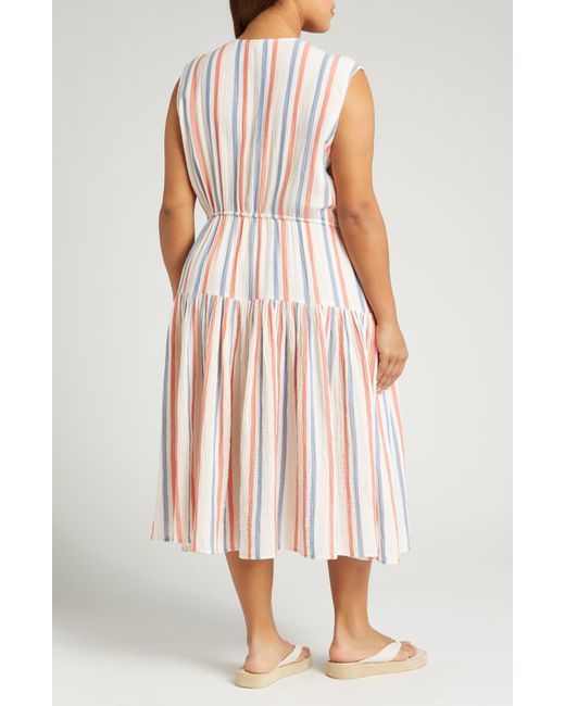 Caslon Pink Caslon(r) Stripe Cotton Gauze Tiered Dress