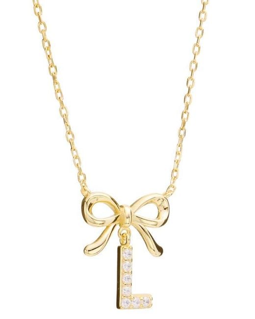 ATHRA LUXE Metallic Cubic Zirconia Bow Initial Pendant Necklace