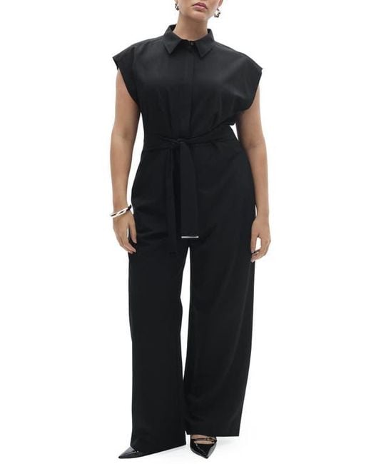 Mango Black Tie Belt Jumpsuit