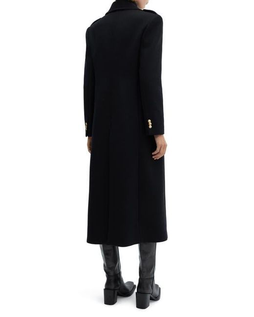 Mango Black Double Breasted Virgin Wool Blend Long Coat