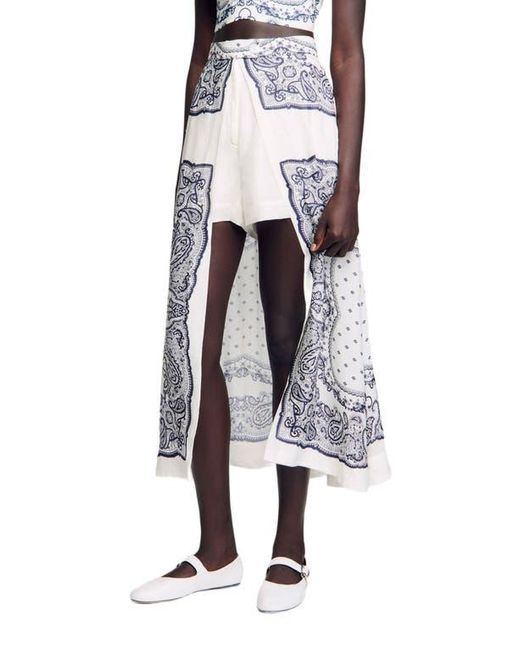 Sandro White Bandana-Motif Skirt Shorts