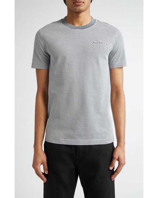 Burberry Gray Stripe Chest Logo T-Shirt for men